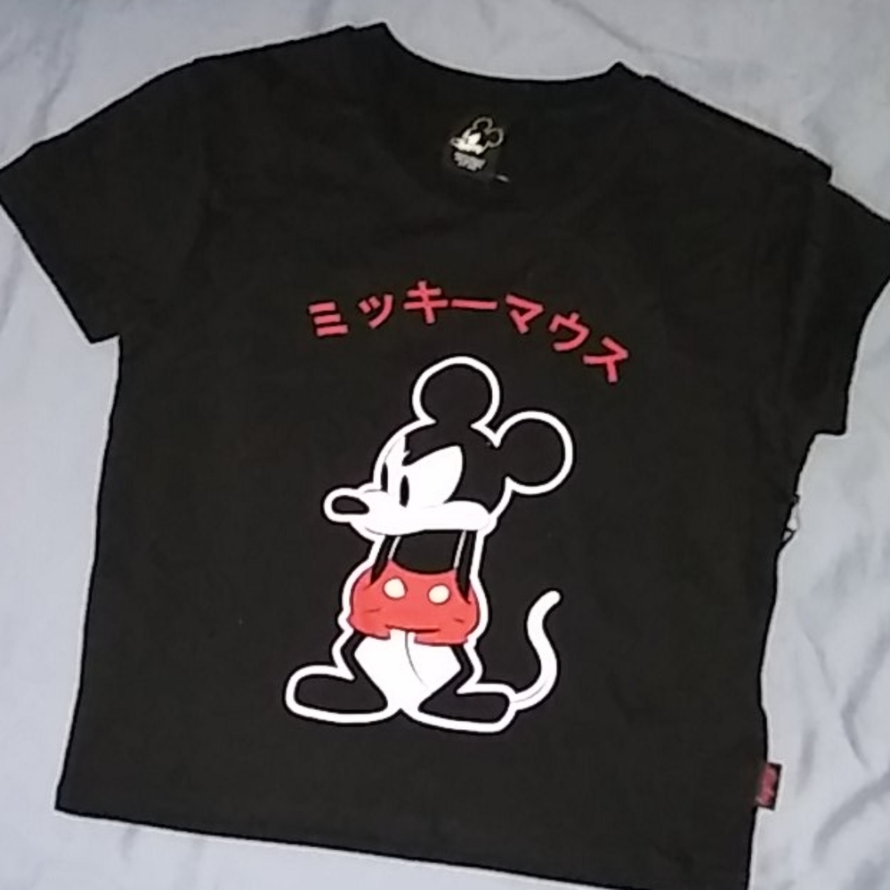 Black Crop Top Mickey Mouse Shirt